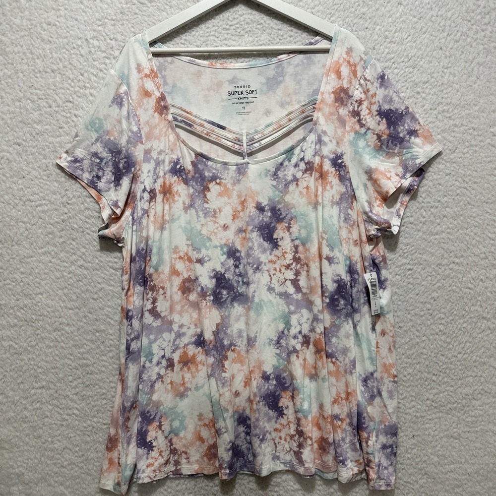 Torrid Super Soft‎ Knit Tunic Top Women's 4 Multi Tie Dye Strappy Swing Tee Neck